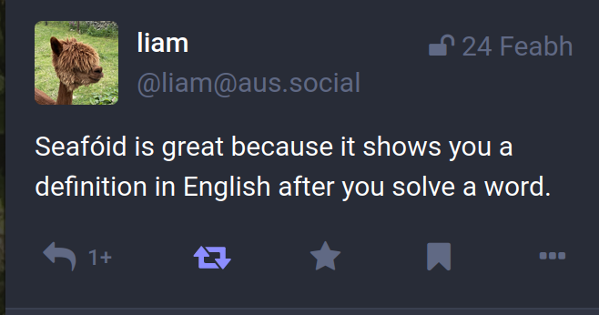 Liam: Seafóid is great because it shows you a definition in English after you solve a word.